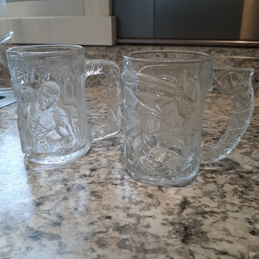 1995 Vintage Batman and Robin Mugs Glass McDonald's